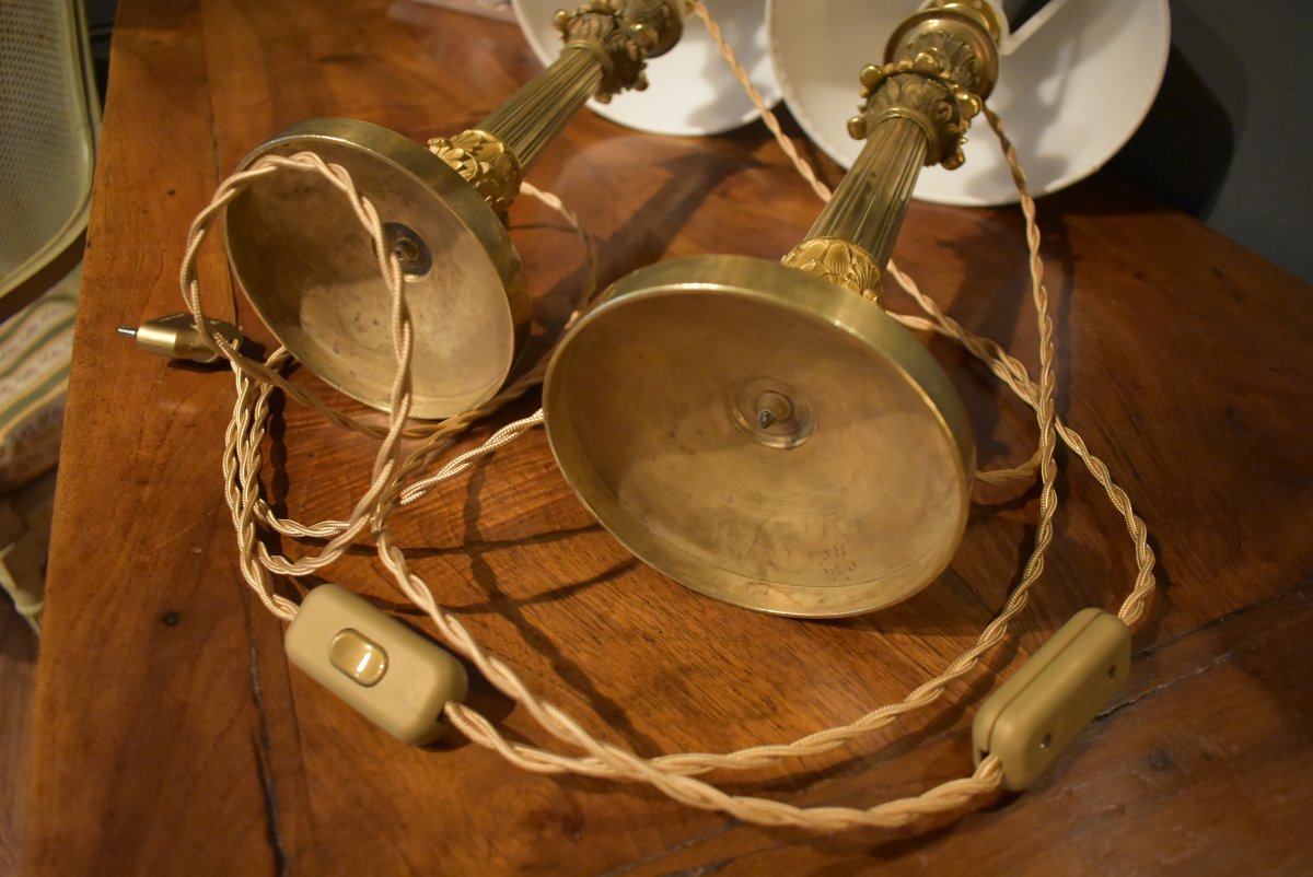 Paire de lampes en bronze doré, à deux patines-photo-7