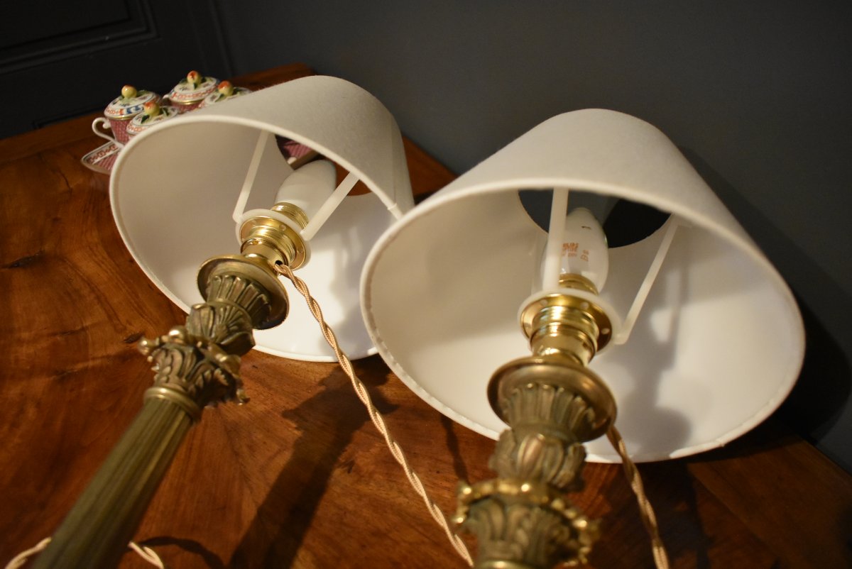 Paire de lampes en bronze doré, à deux patines-photo-8