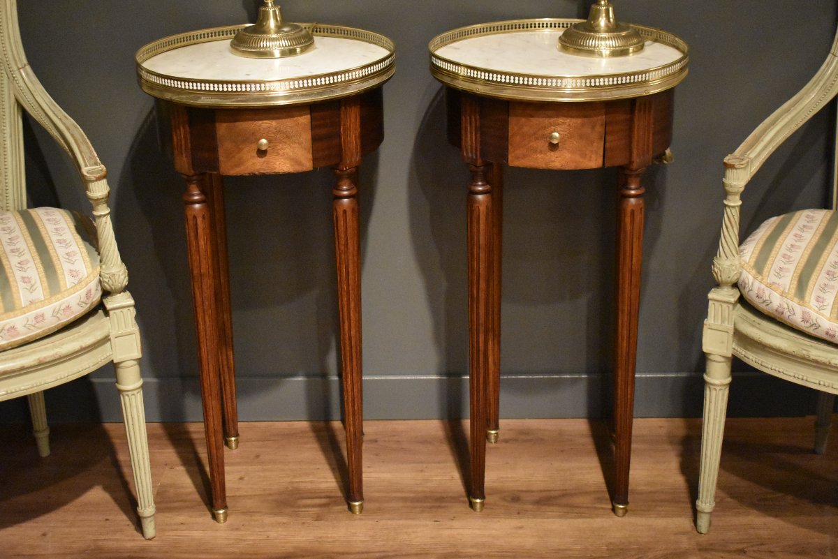 Paire de tables bouillotte de style Louis XVI-photo-2