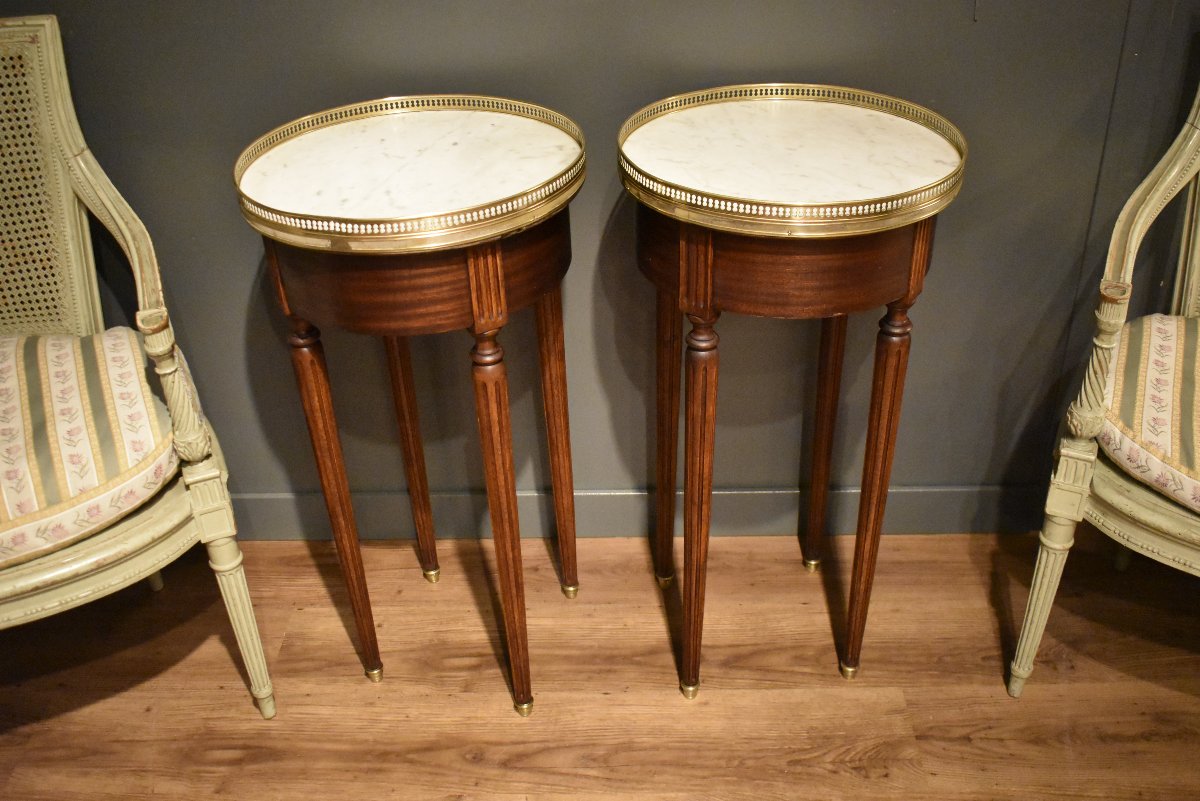 Paire de tables bouillotte de style Louis XVI-photo-5