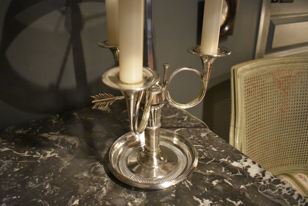 Three-light Bouillotte  Lamp With Hunting Horns-photo-4