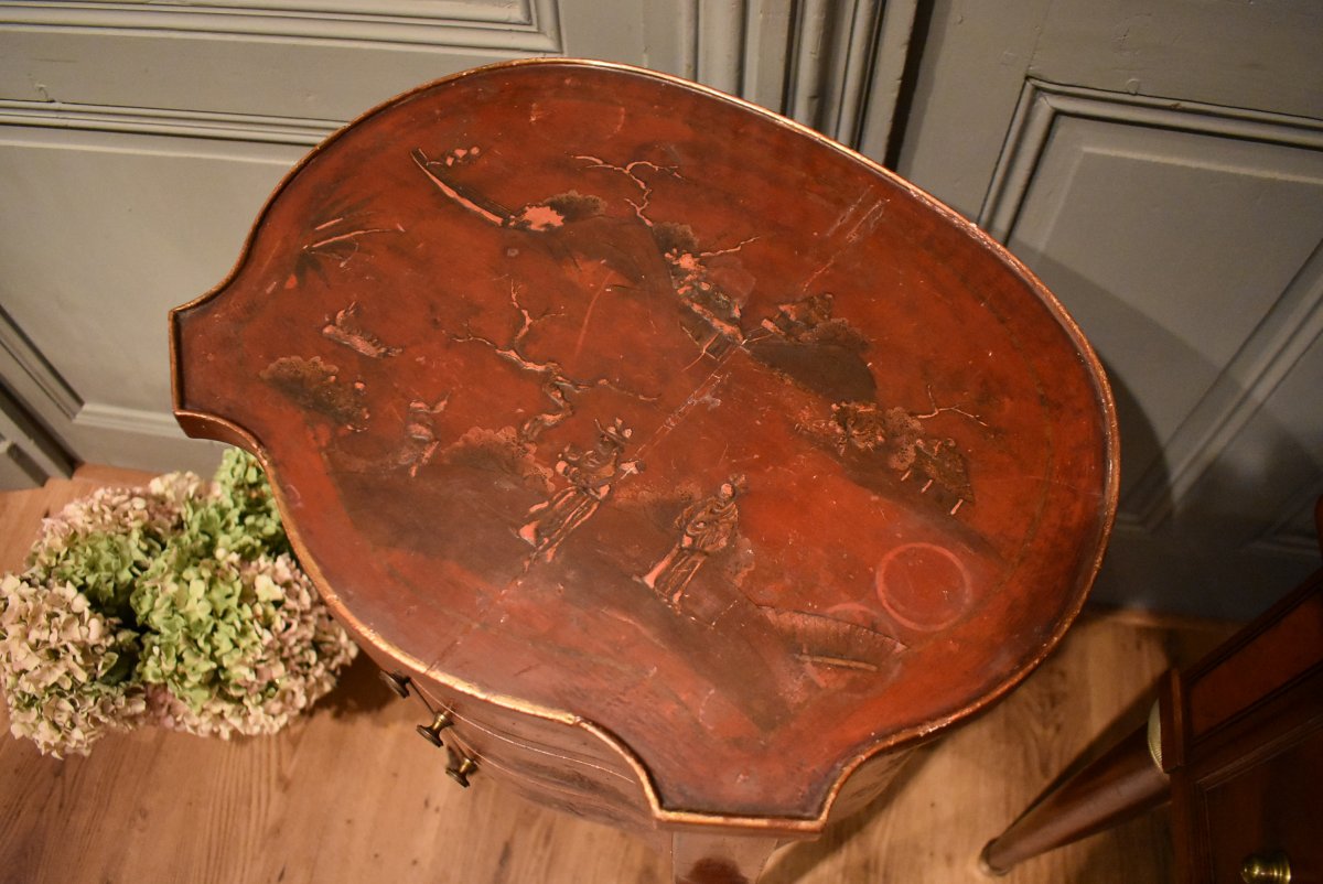 Louis XV Style Red Lacquer Bedside Table-photo-3