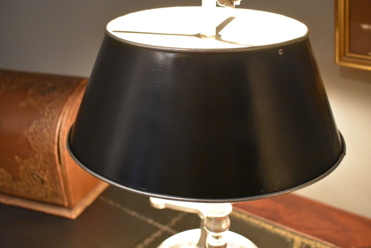 Bouillotte Lamp With Three Lights In Silver Metal From The Goldsmith Auguste Mourier-photo-4