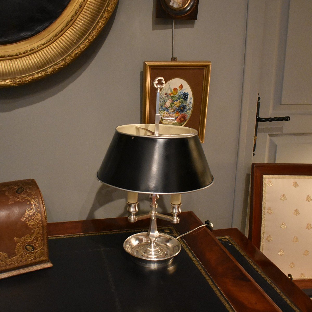 Bouillotte Lamp With Three Lights In Silver Metal From The Goldsmith Auguste Mourier-photo-2