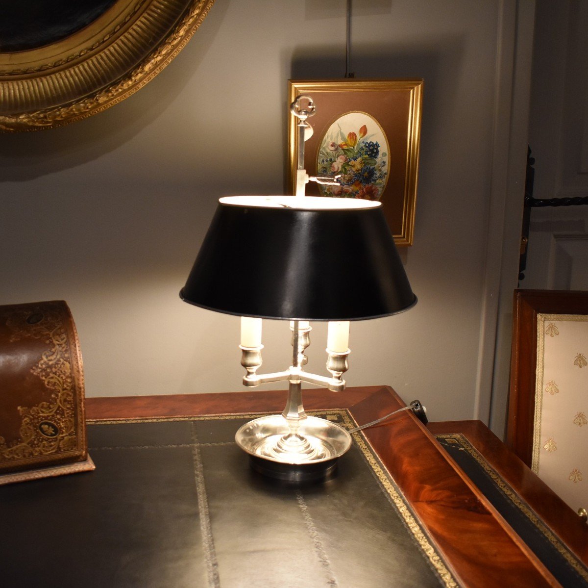 Bouillotte Lamp With Three Lights In Silver Metal From The Goldsmith Auguste Mourier