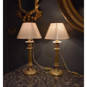 Pair Of Bronze And Brass Lamps
