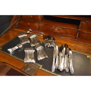 Cutlery Set In Silver Metal Old Paris Model Of 86 Pieces