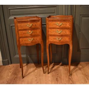 Pair Of Louis XV Style Marquetry Bedside Tables