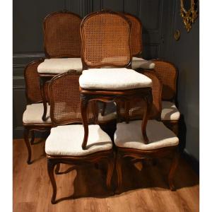Set Of Eight Louis XV Style Cane Chairs
