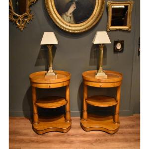 Pair Of Empire Style Bedside Tables In Walnut