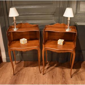 Pair Of Louis XV Style Cherrywood Bedside Tables