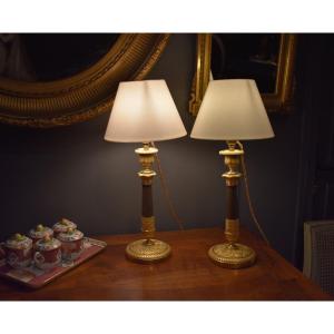 Paire de lampes en bronze doré, à deux patines