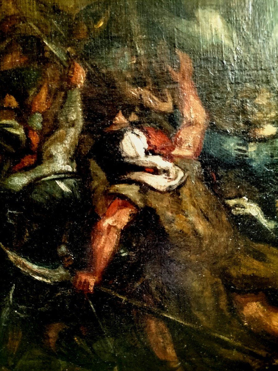 Large Painting Battle Scene XVIII -th Century-photo-3