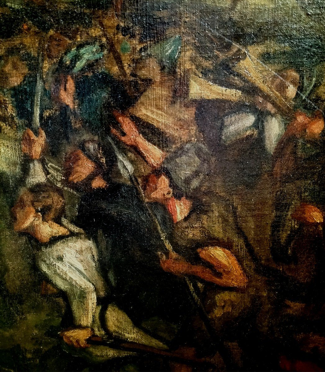 Large Painting Battle Scene XVIII -th Century-photo-2