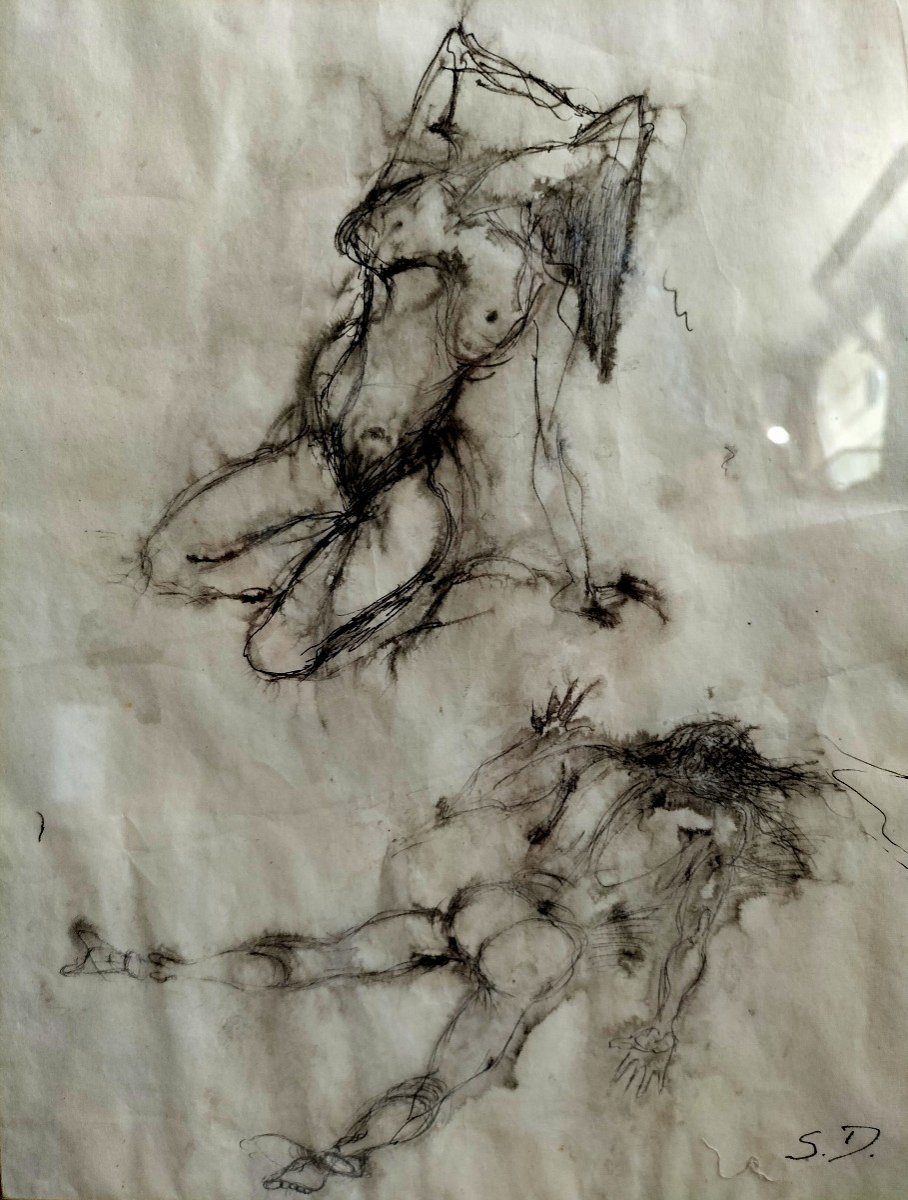 Pair Of Sketch Drawings Of Nudes-photo-2