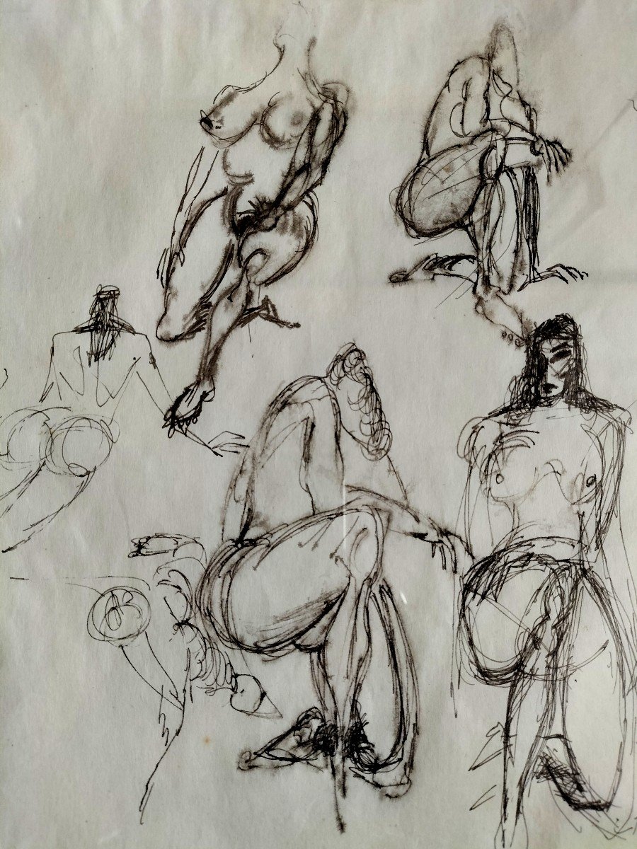 Pair Of Sketch Drawings Of Nudes-photo-3