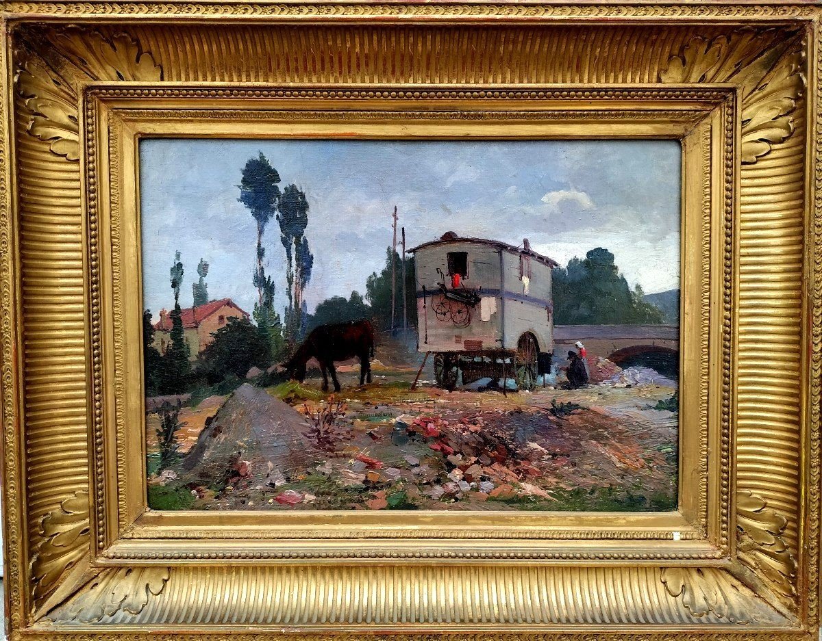 Impressionist School La Roulotte Surroundings Of Montézin 1890