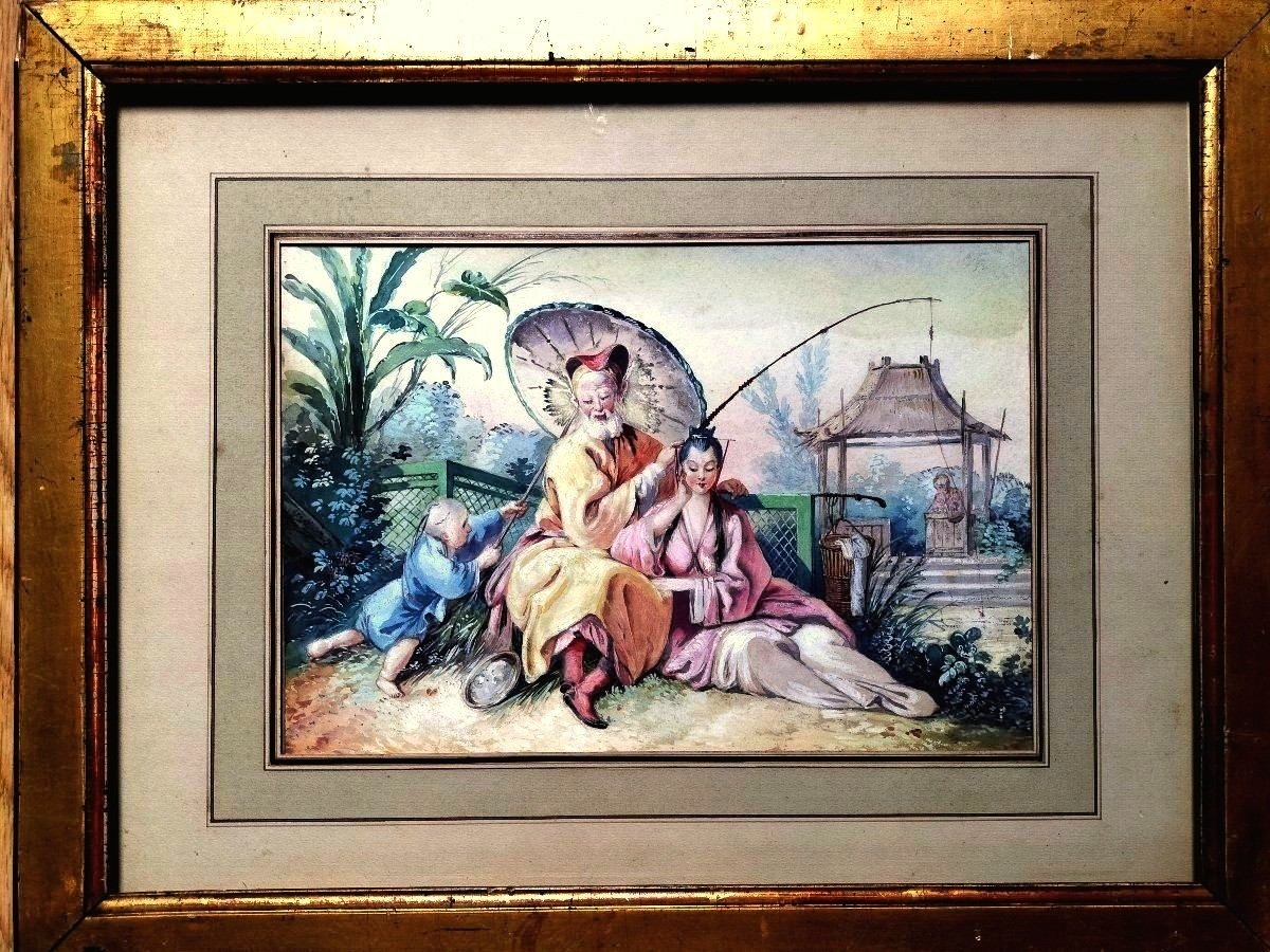 Chinese Gouache Genre Scene Léo Huillard (1900-?)-photo-2