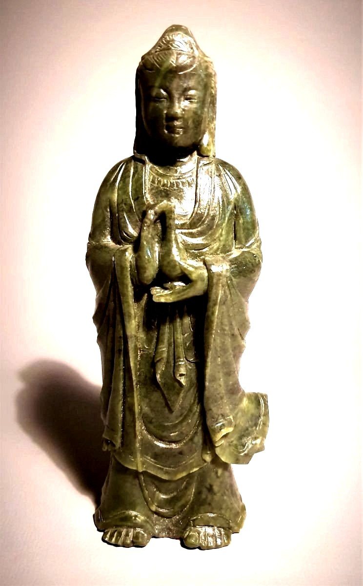 China Large Nephrite Jade Guanyin Statuette
