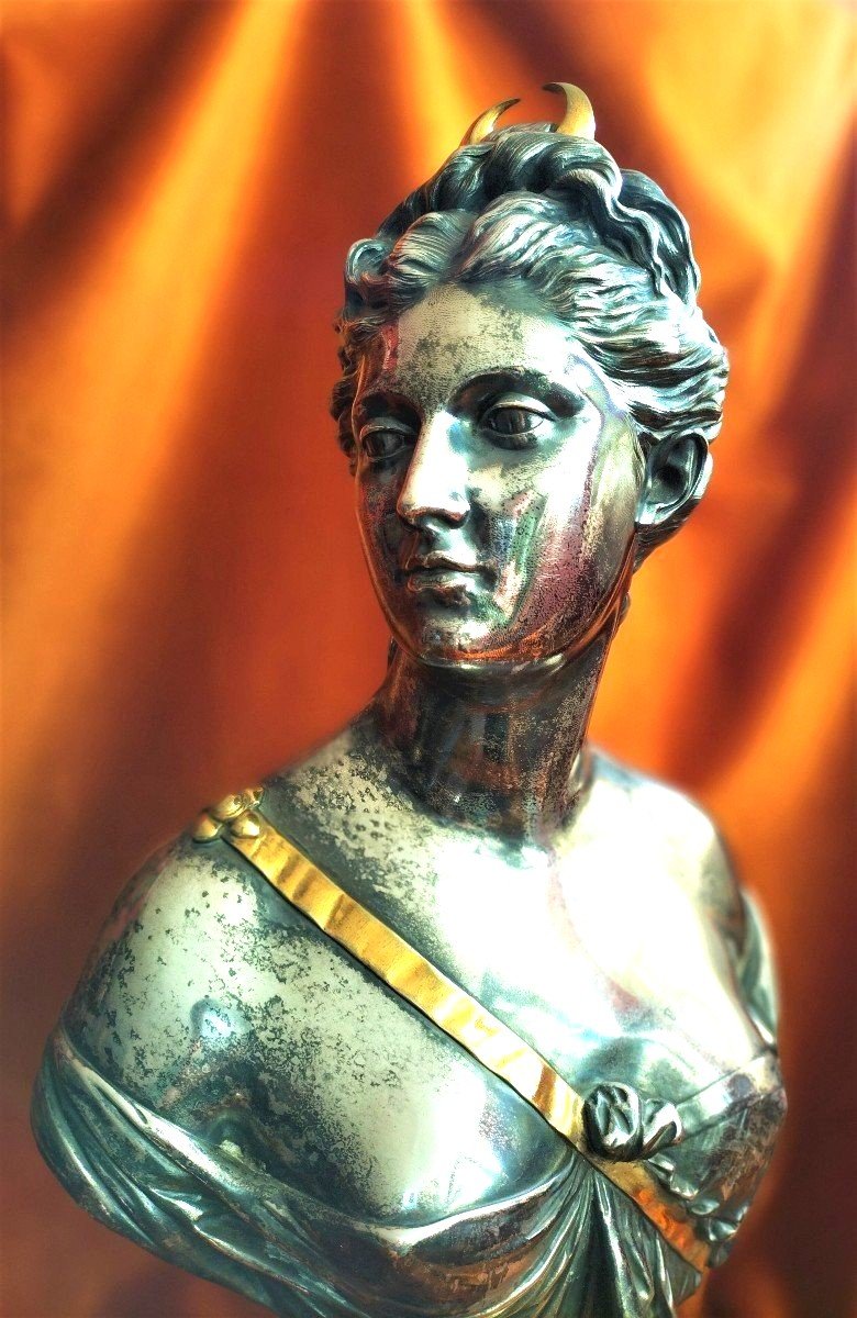 Buste De Diane Bronze Argent&eacute; d&#039;Apr&egrave;s Jean Antoine Houdon-photo-2