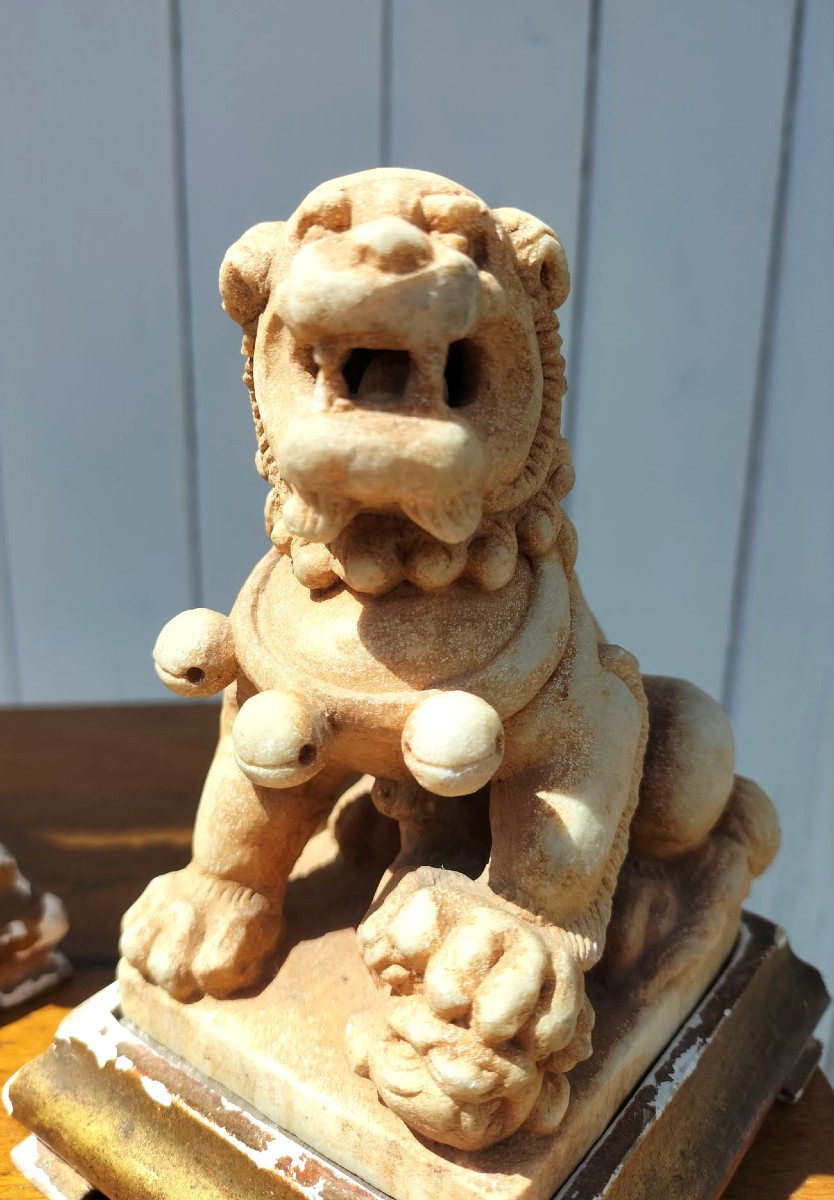Chine Paire De Chien De Fo Pierre Sculpt&eacute;e -photo-3