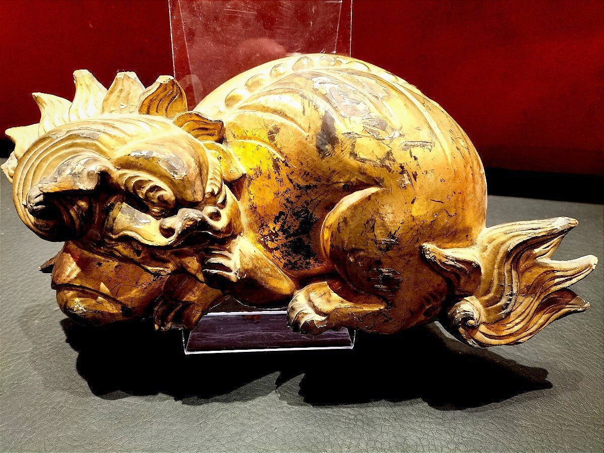 Shishi En Bois Dor&eacute; Japon Edo