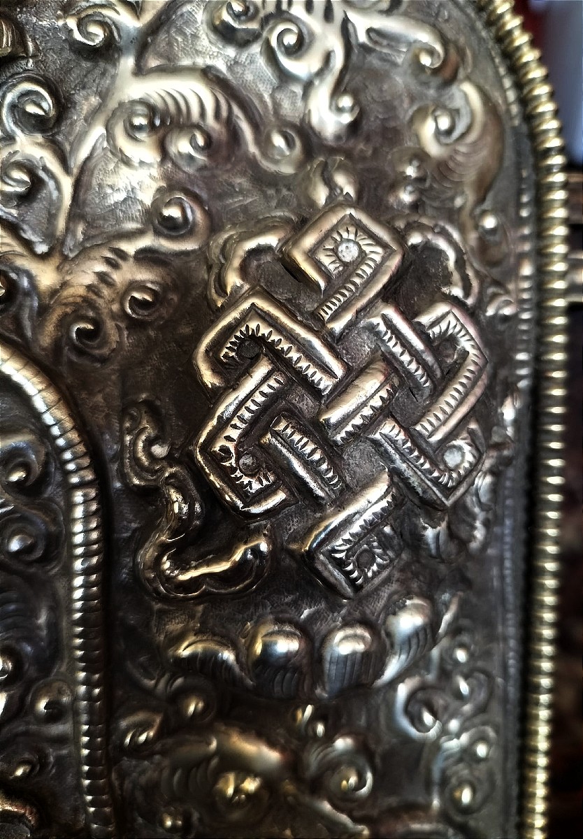 Imposant  Ghau en Argent Reliquaire De Voyage Tibet -photo-4
