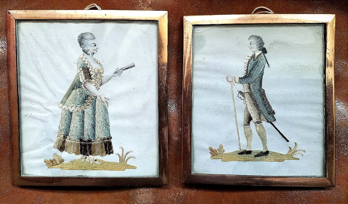 Paire de miniatures Couple XVIII ème siècle