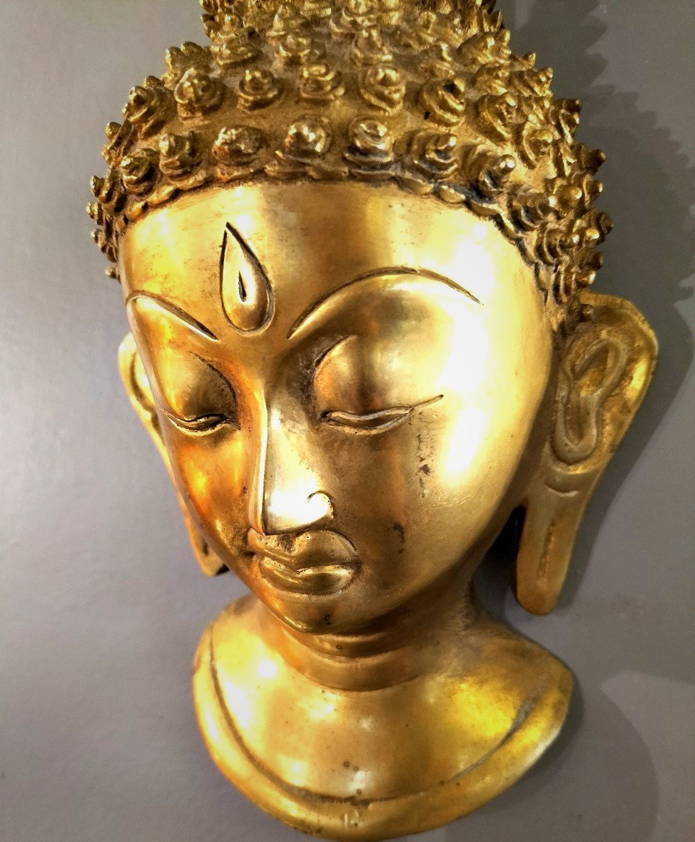 Masque d'Applique Bouddha En Bronze Tibet-photo-2