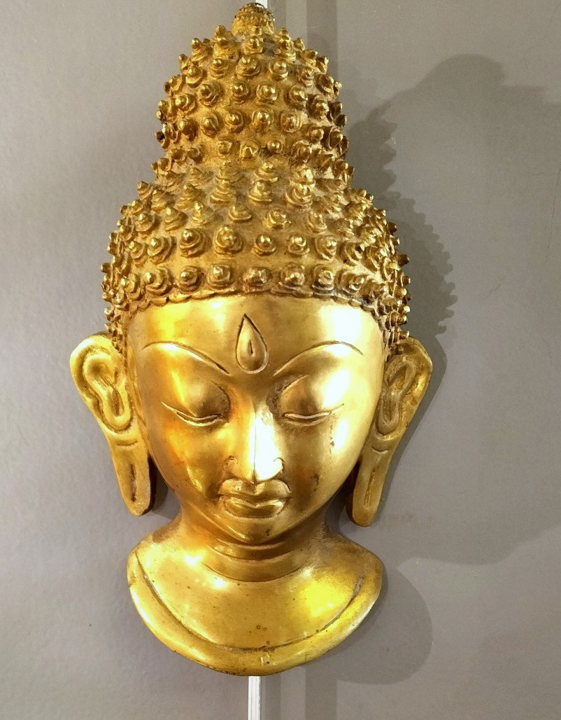 Masque d'Applique Bouddha En Bronze Tibet-photo-3