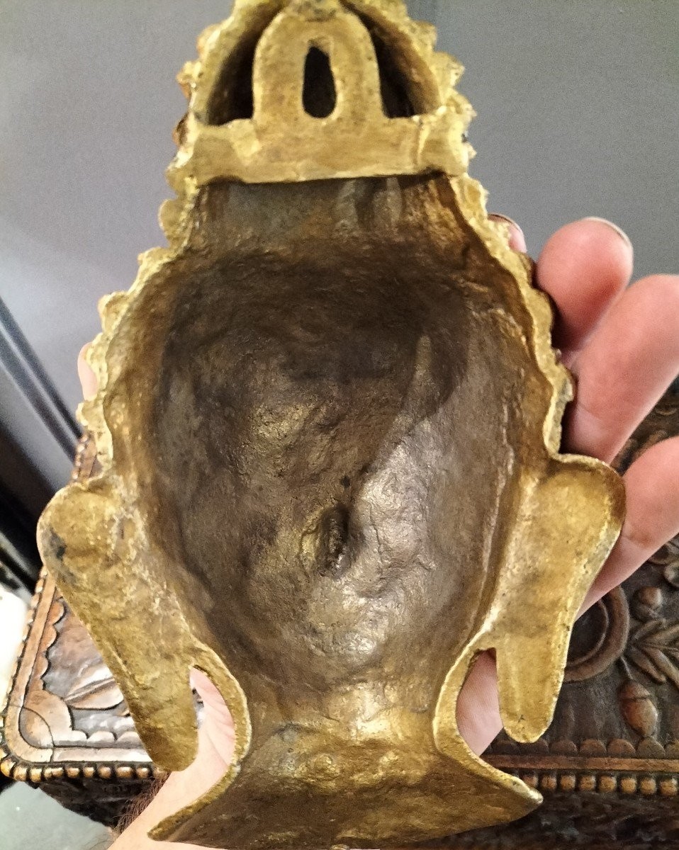 Masque d'Applique Bouddha En Bronze Tibet-photo-4