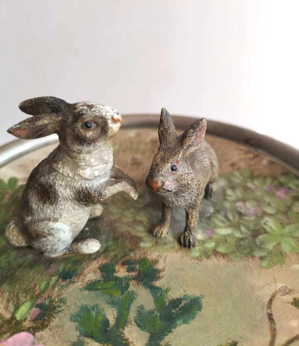Baguier bronze de Vienne Lapins-photo-3