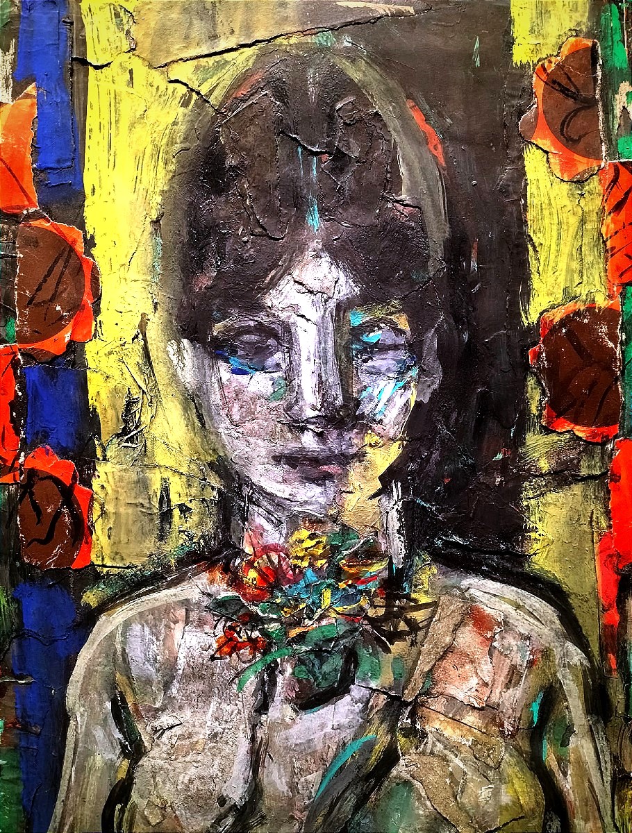 Portrait de femme au bouquet de fleurs Georges SIMONKA (1916-2001)-photo-2