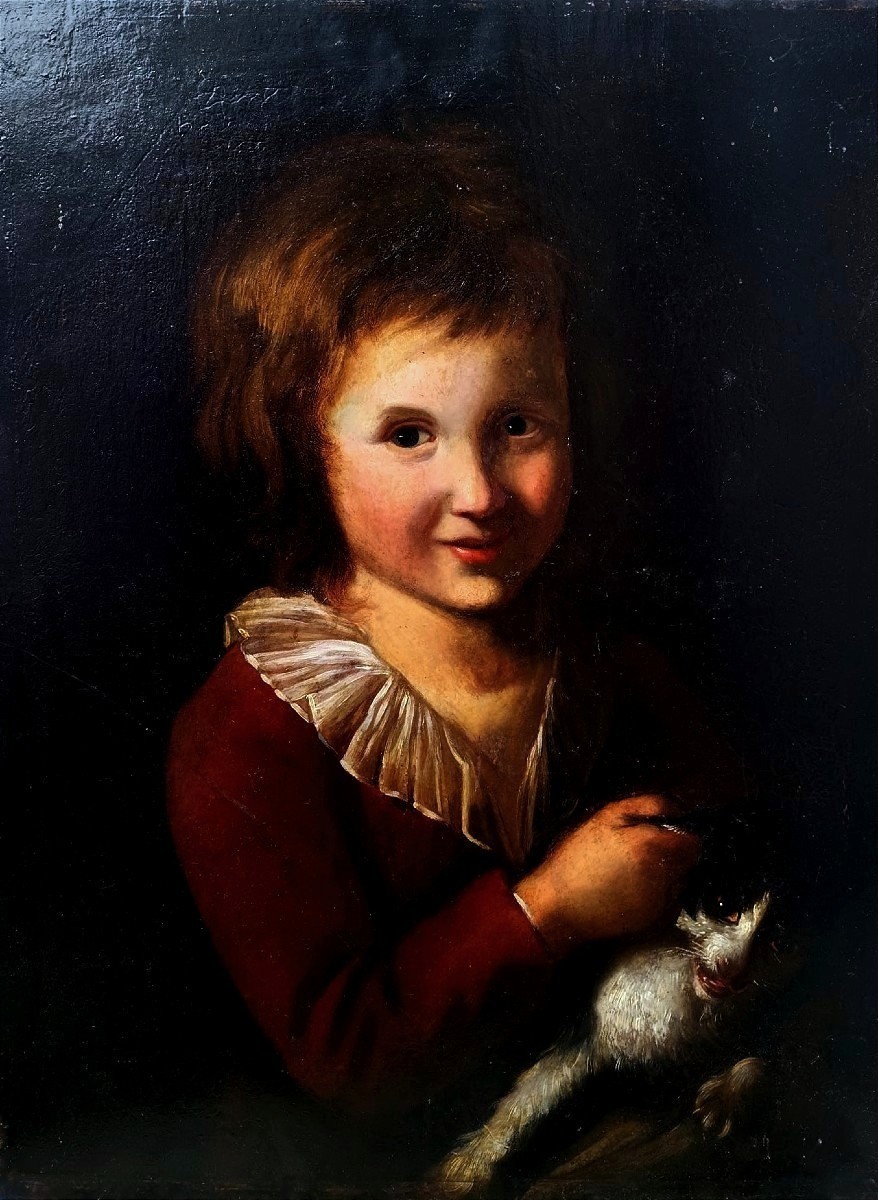 Portrait Of A Young Boy With A Cat, Late 18th Century