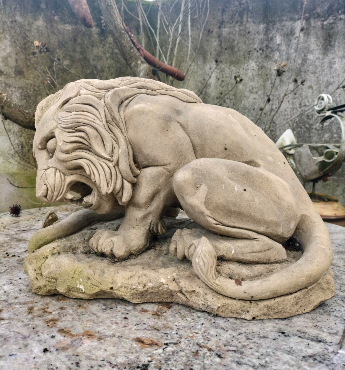 Art Deco Stone Lion And Snake-photo-5