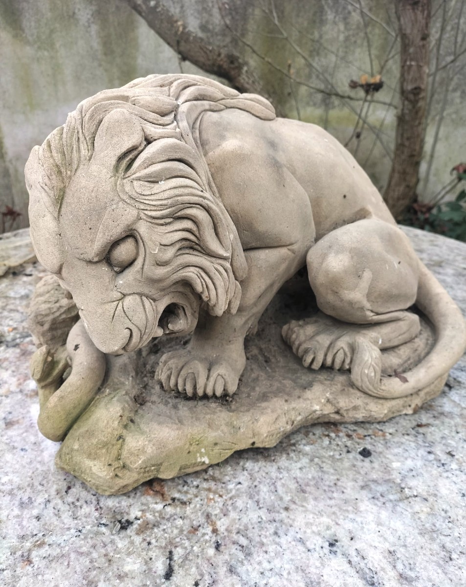 Art Deco Stone Lion And Snake