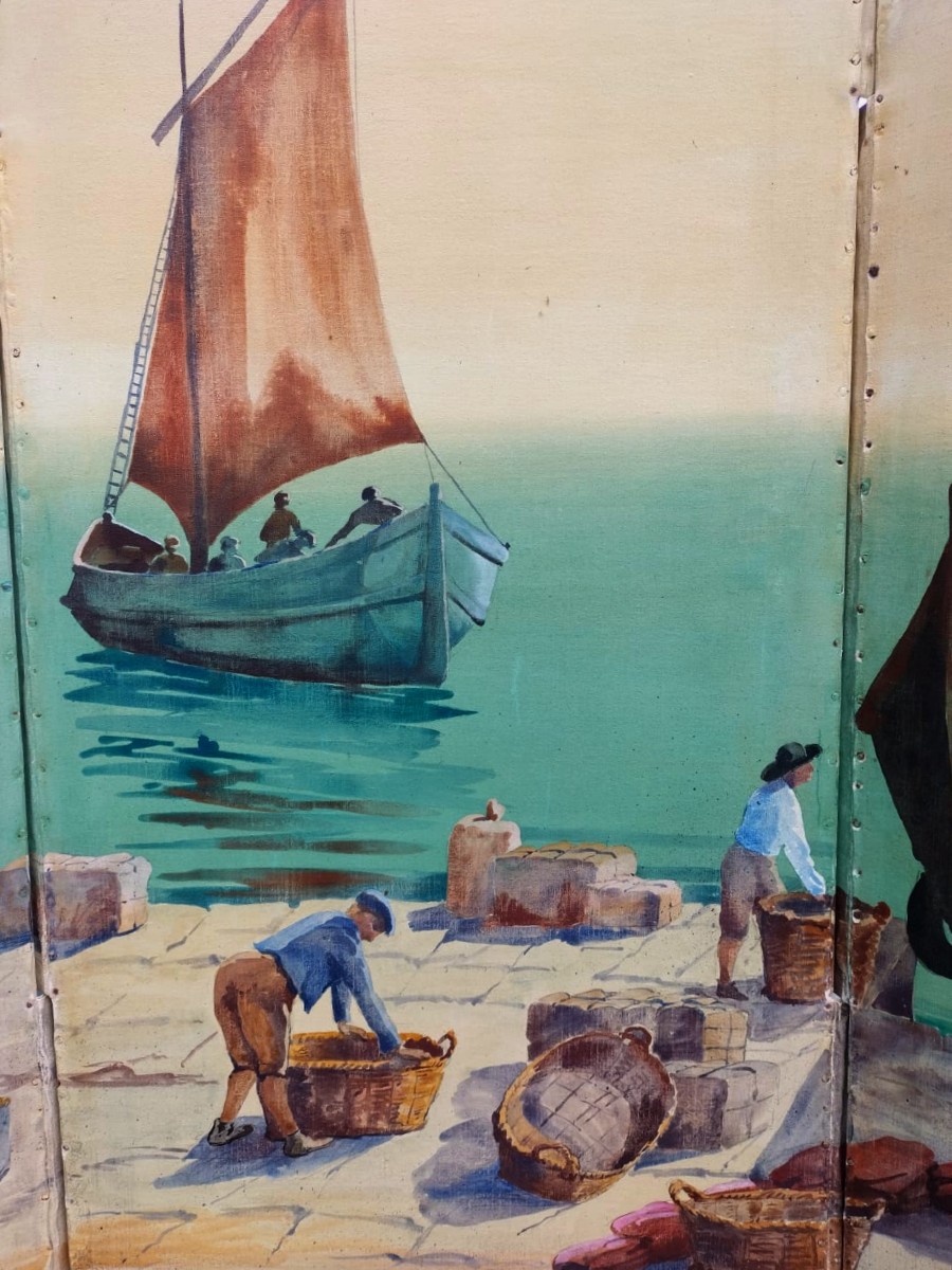 Grand Paravent peint Scène portuaire-photo-1