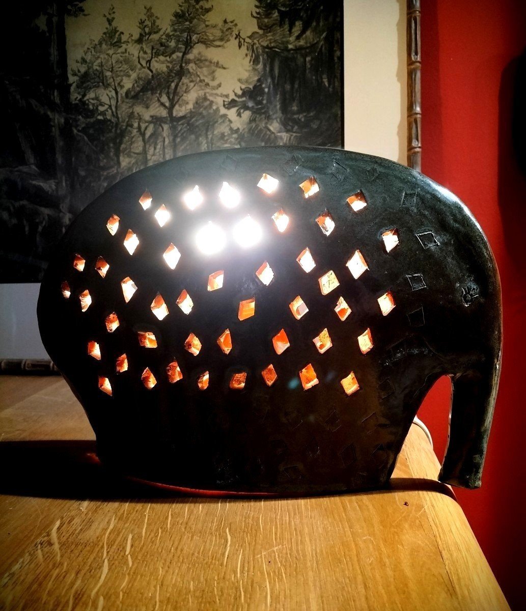 Lampe veilleuse &eacute;l&eacute;phant C&eacute;ramique Verniss&eacute;e-photo-3