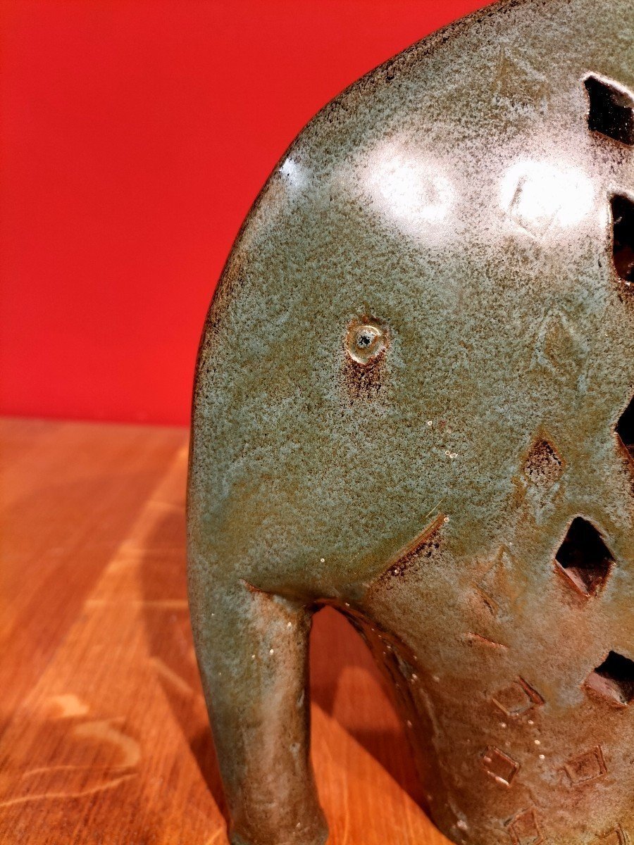 Lampe veilleuse &eacute;l&eacute;phant C&eacute;ramique Verniss&eacute;e-photo-4
