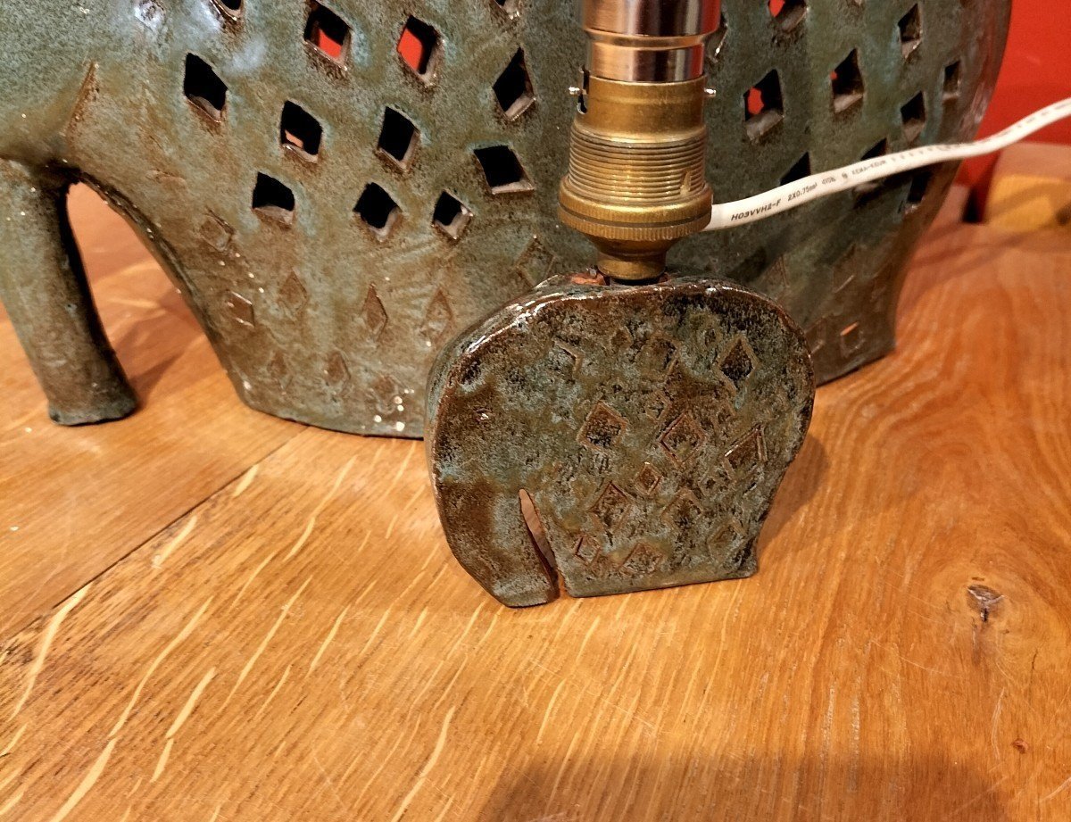 Lampe veilleuse &eacute;l&eacute;phant C&eacute;ramique Verniss&eacute;e-photo-1