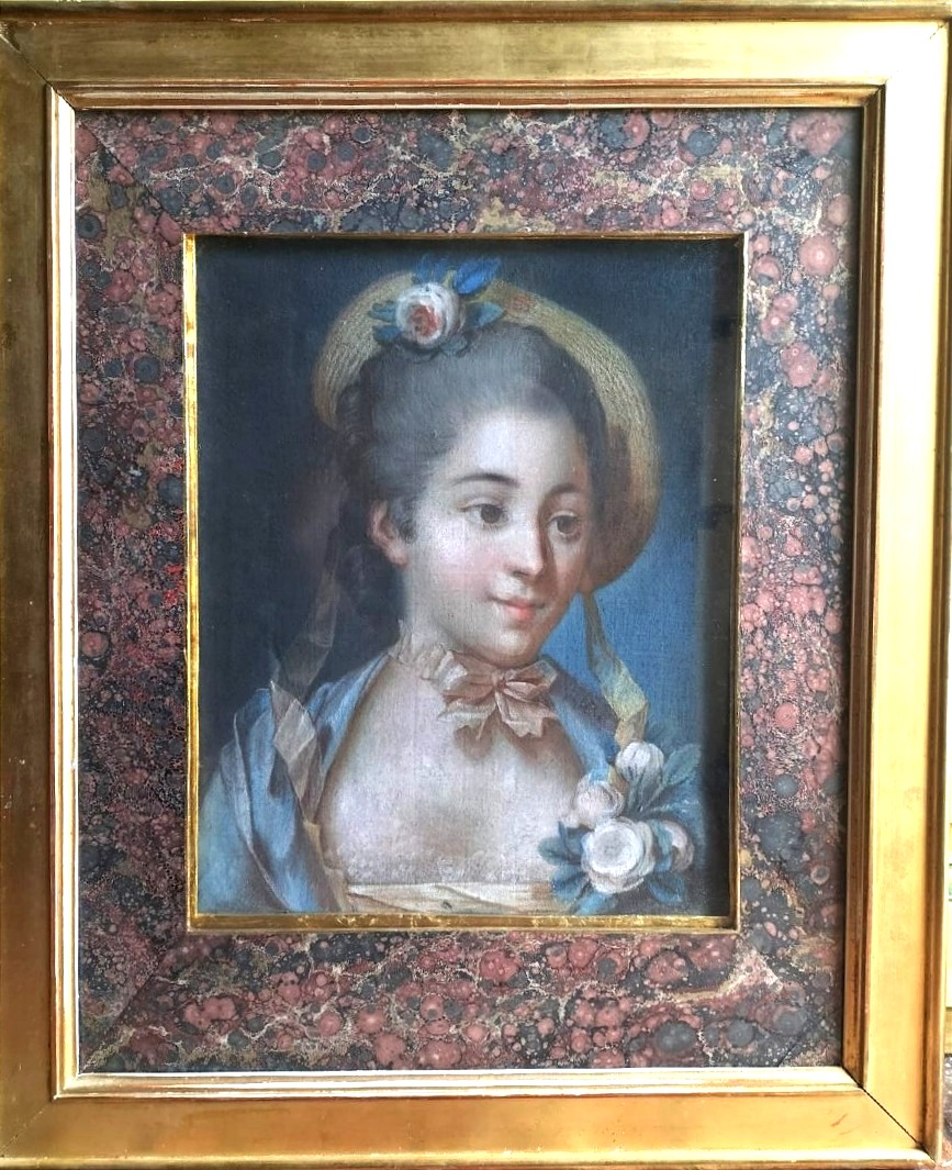 Portrait de femme au chapeau de paille  XVIII ème siècle