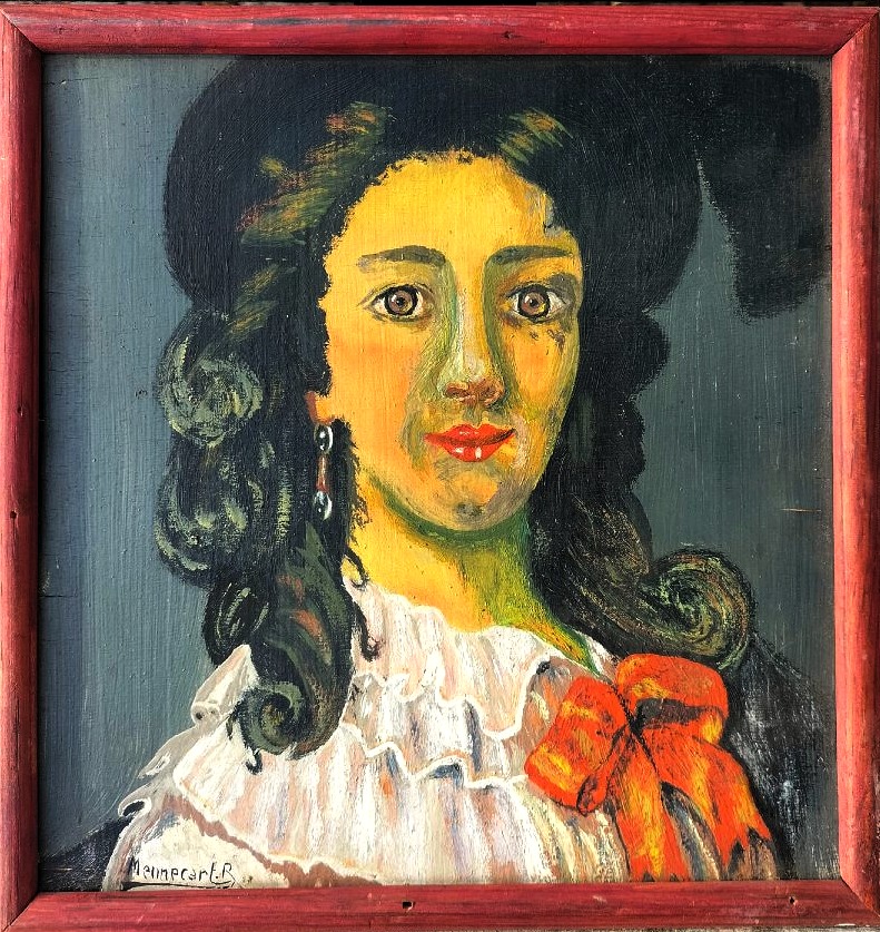 Expressionist Portrait Of A Woman Wearing An Orange Bow Tie