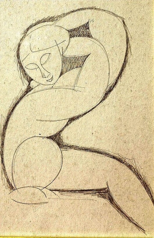 Drawing Of A "following Caryatid" By Modigliani  -photo-2