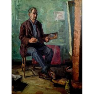 Self-portrait Artist In His Studio Around 1930