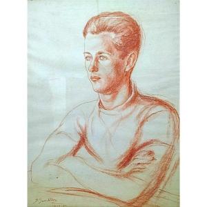 Berthe Sourdillon (1895-1976) Large Portrait Of A Young Man Red Chalk