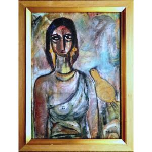 Szilard Ivan (1912-1988) Femme à l'Oiseau Jaune Ecole Hongroise