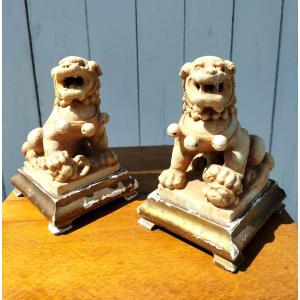 Chine Paire De Chien De Fo Pierre Sculpt&eacute;e 