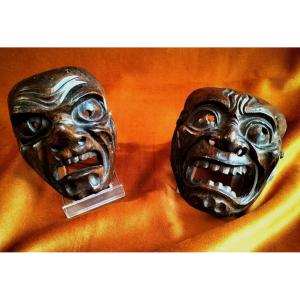 Pair Of Grotesque Masks, Meiji Period, Japan