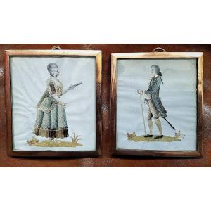 Paire de miniatures Couple XVIII ème siècle