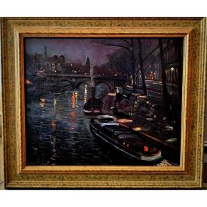 The Banks Of The Seine, Paris At Night, 1930